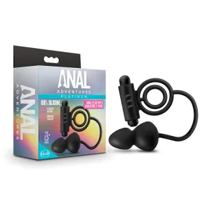 Anal Adventures?Platinum Silicone Anal Plug with Vibrating C-Ring Black