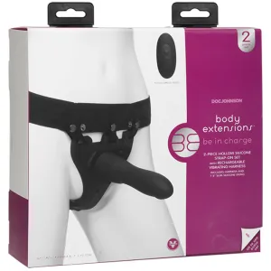Body Extensions Hollow Large Dong Strap-On 2-Piece Set with Clitoral Vibrator Black