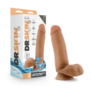 Dr. Skin Glide Realistic 7 in. Self-Lubricating Dildo with Balls Tan