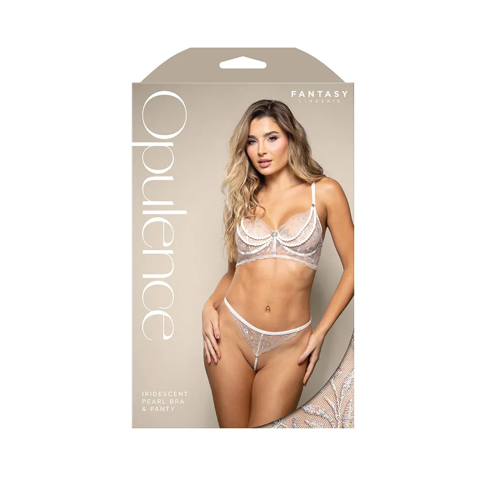 Fantasy Lingerie Opulence Metallic Embroidered Bra with Pearl Underwire Cups & Pearl Panty L/XL