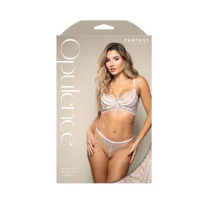 Fantasy Lingerie Opulence Metallic Embroidered Bra with Pearl Underwire Cups & Pearl Panty M/L