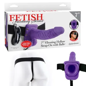 Fetish Fantasy Series 7 in. Vibrating Hollow Strap-On with Balls Purple/Black