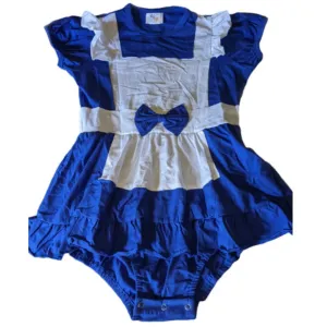 Lil Blue & White Princess Romper Dress