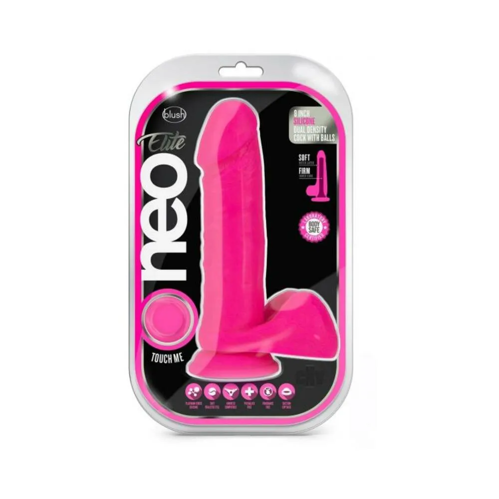 Neo Elite - 8-inch Silicone Dual-density Cock With Balls - Neon Pink