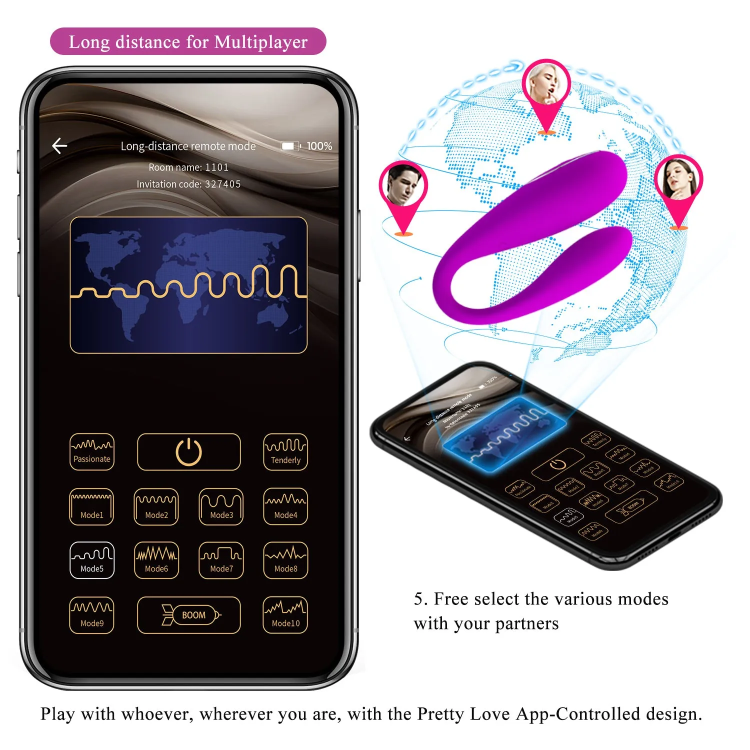 Pretty Love August App Control Couples Vibrator Rechargeable