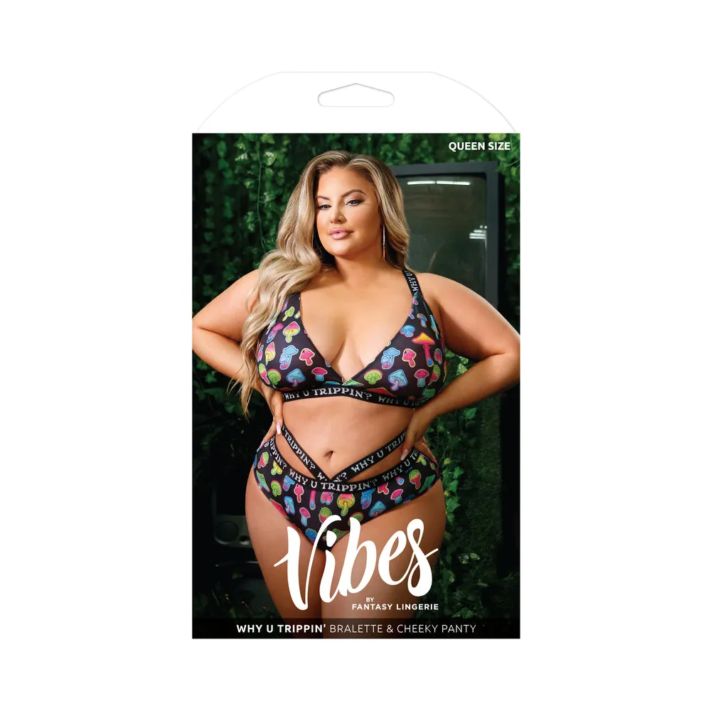 Vibes Why U Trippin' Bralette & Cheeky Panty Queen Black